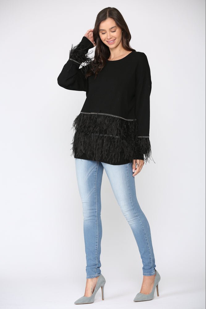 Sally Knitted Sweater With Feathers - JOH APPAREL - Banebrook Collections