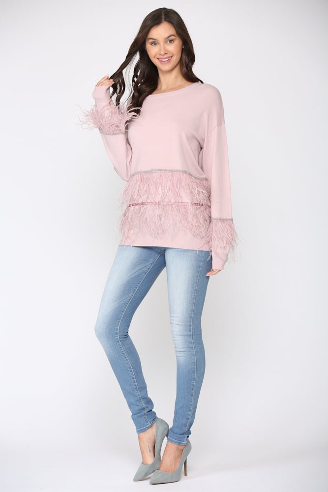 Sally Knitted Sweater With Feathers - JOH APPAREL - Banebrook Collections