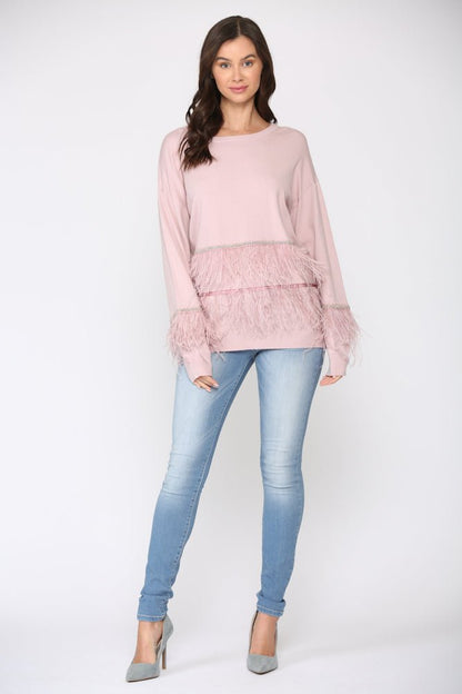 Sally Knitted Sweater With Feathers - JOH APPAREL - Banebrook Collections