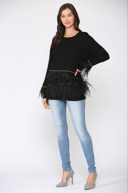 Sally Knitted Sweater With Feathers - JOH APPAREL - Banebrook Collections