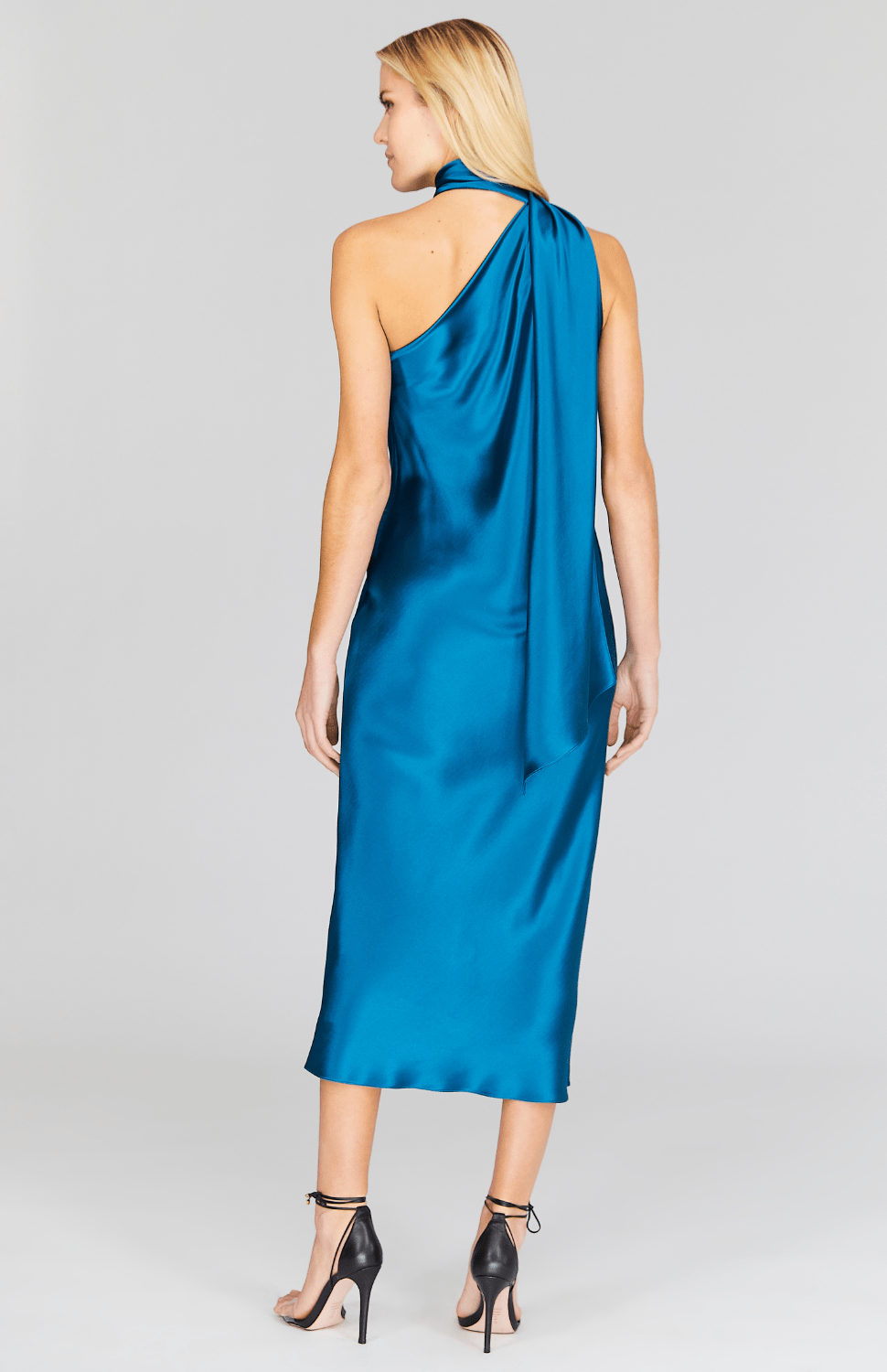 Satin One Shoulder Bias Dress W/ Scarf - Mi Jong Lee - Banebrook Collections