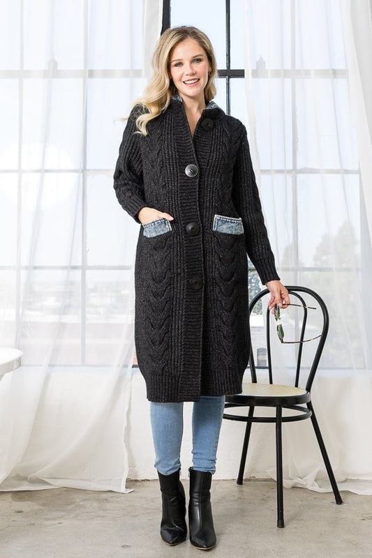 Seline Sweater Coat with Denim - JOH APPAREL - Banebrook Collections