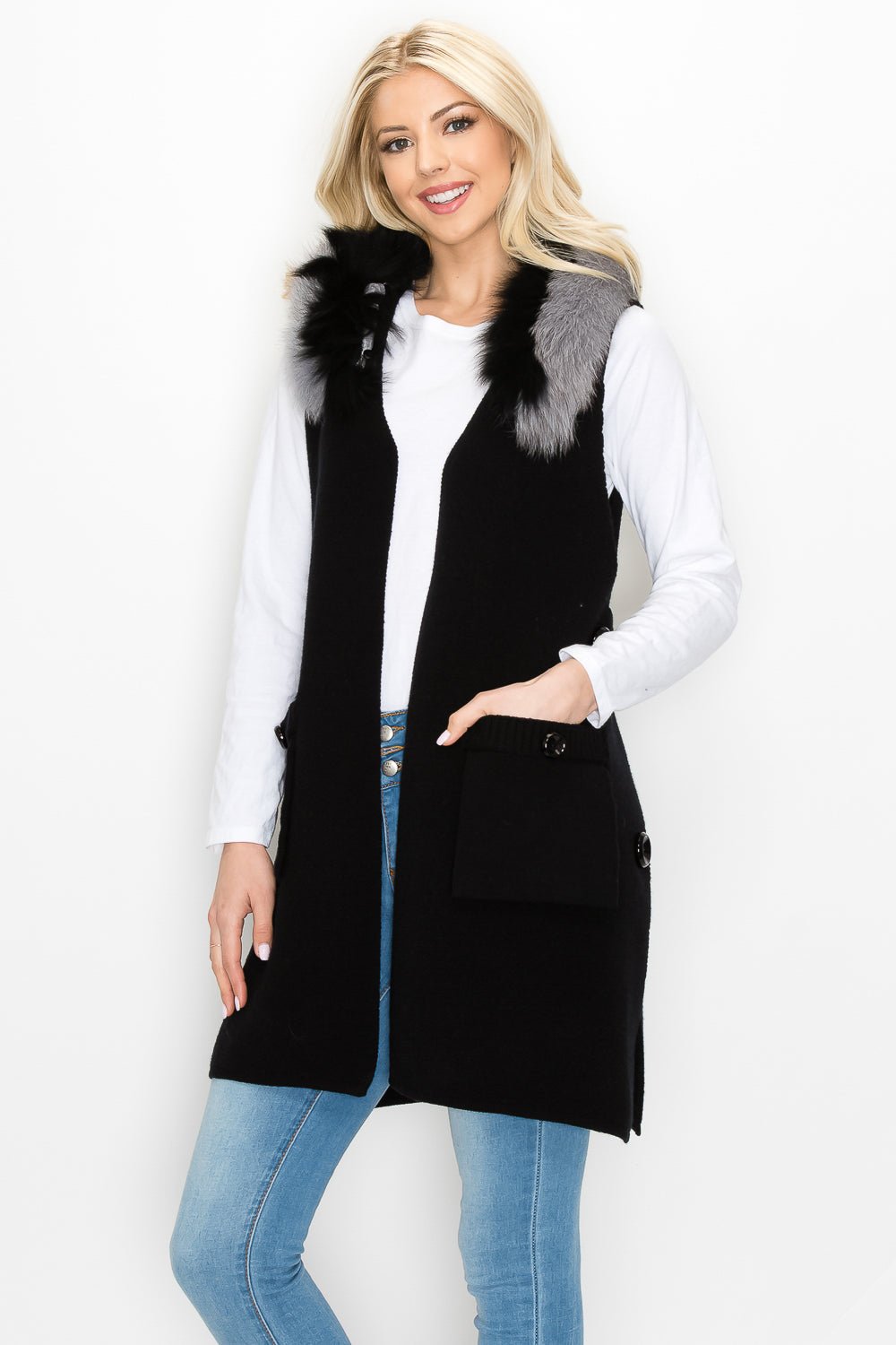 Selma Knitted Sweater Vest With Detachable Faux Fur - JOH APPAREL - Banebrook Collections