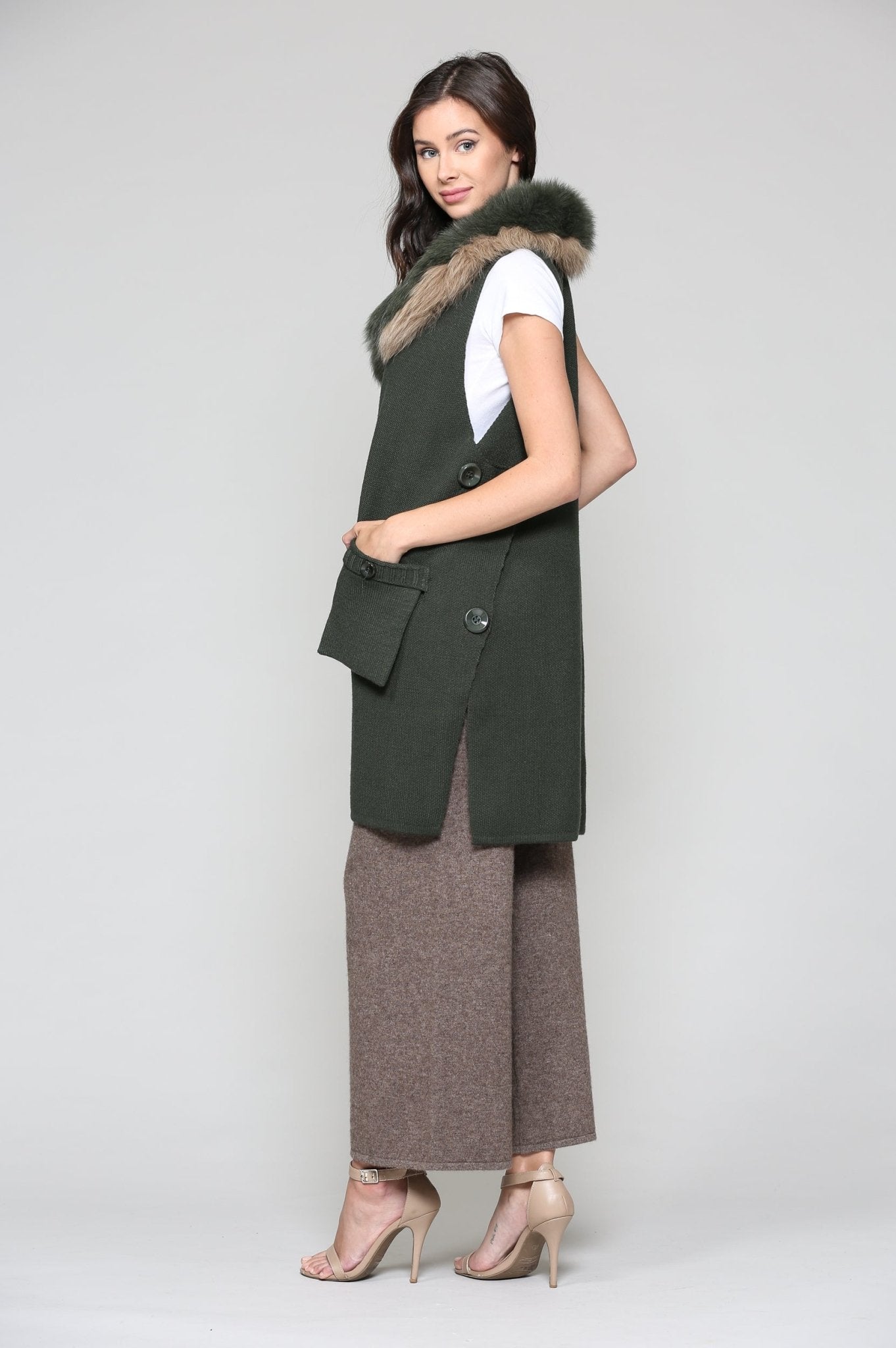 Selma Knitted Sweater Vest With Detachable Faux Fur - JOH APPAREL - Banebrook Collections