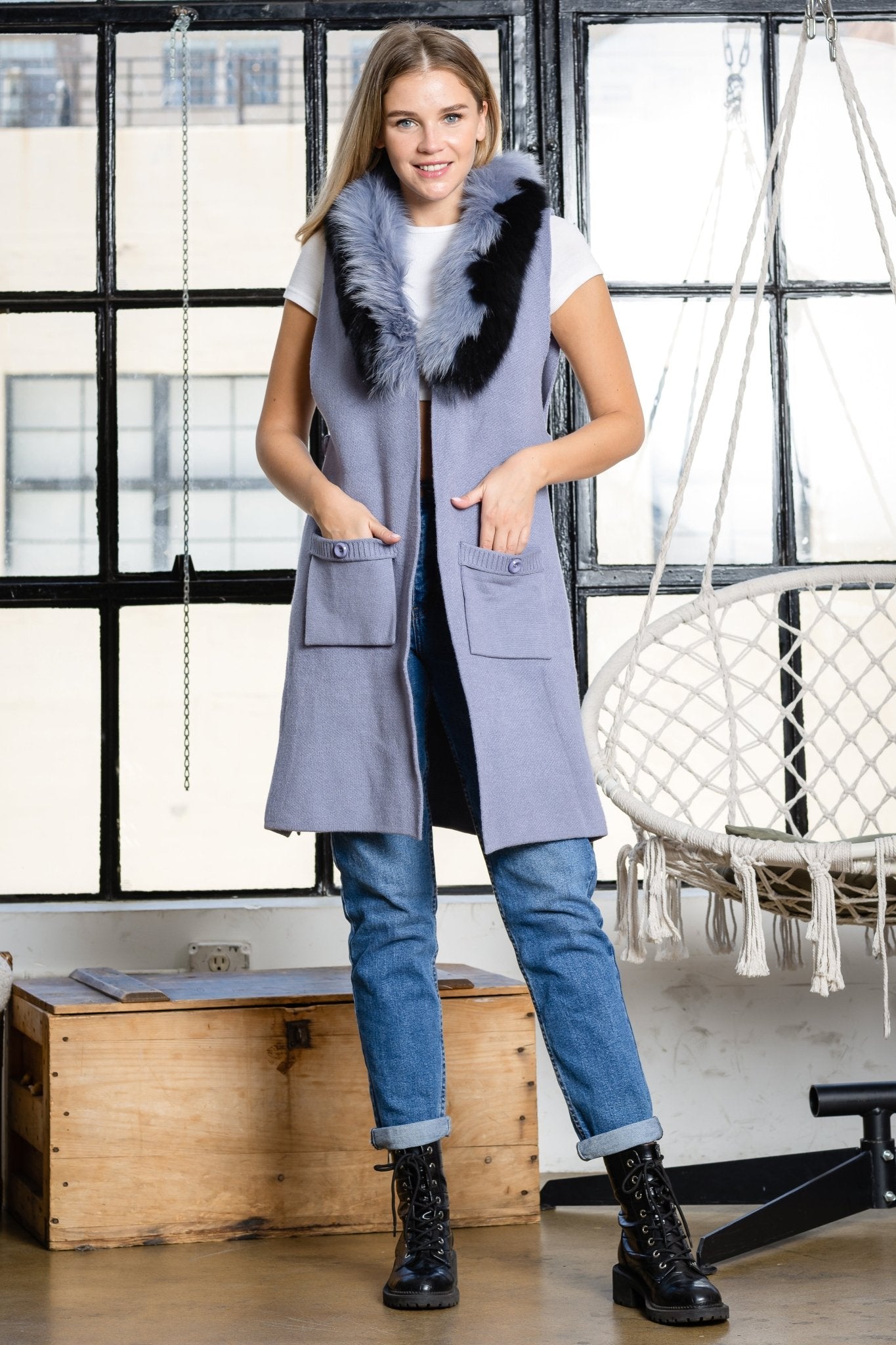 Selma Knitted Sweater Vest With Detachable Faux Fur - JOH APPAREL - Banebrook Collections