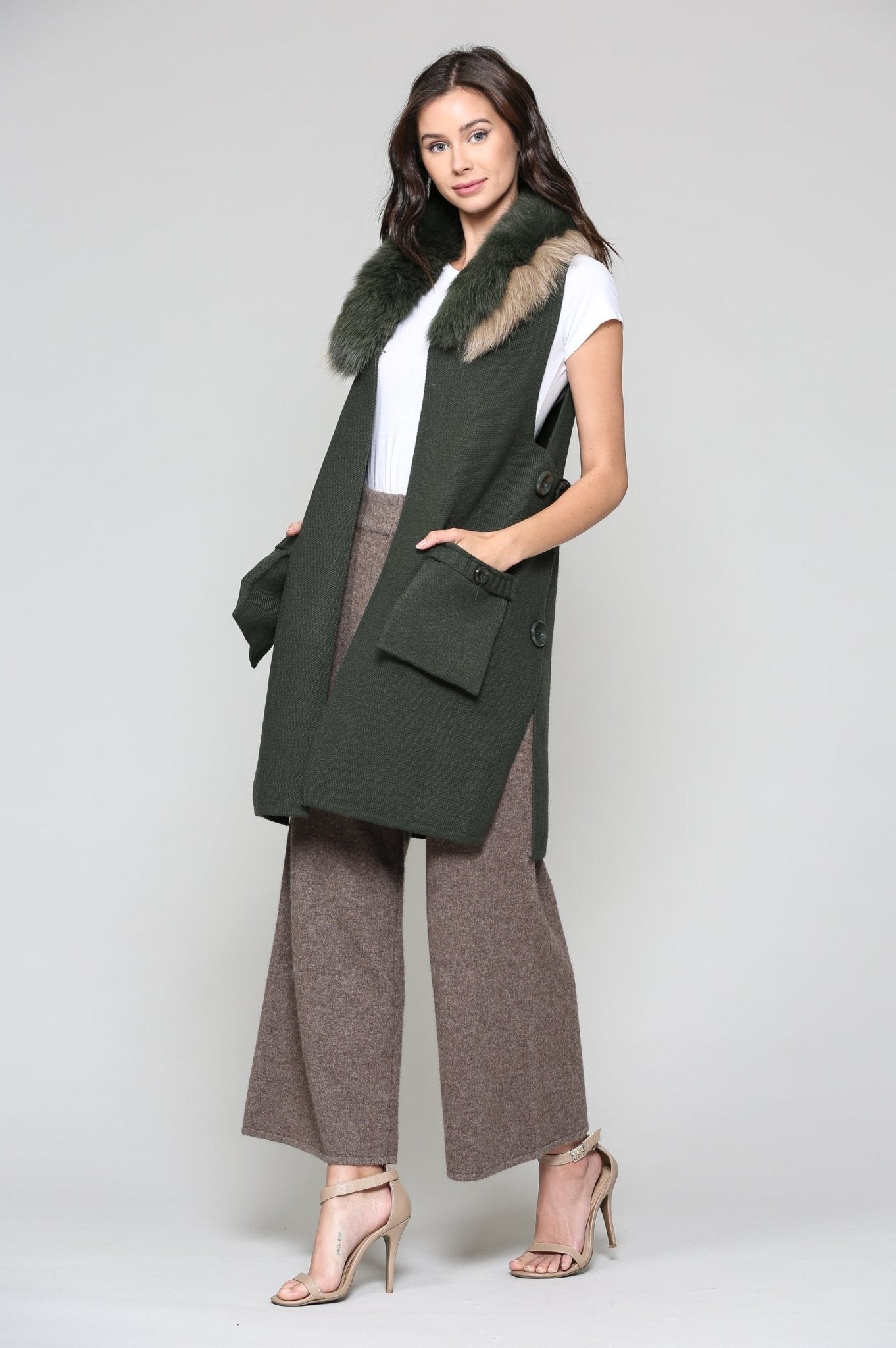 Selma Knitted Sweater Vest With Detachable Faux Fur - JOH APPAREL - Banebrook Collections