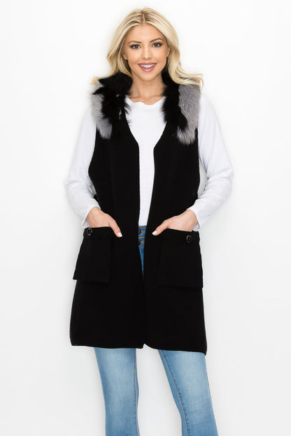 Selma Knitted Sweater Vest With Detachable Faux Fur - JOH APPAREL - Banebrook Collections