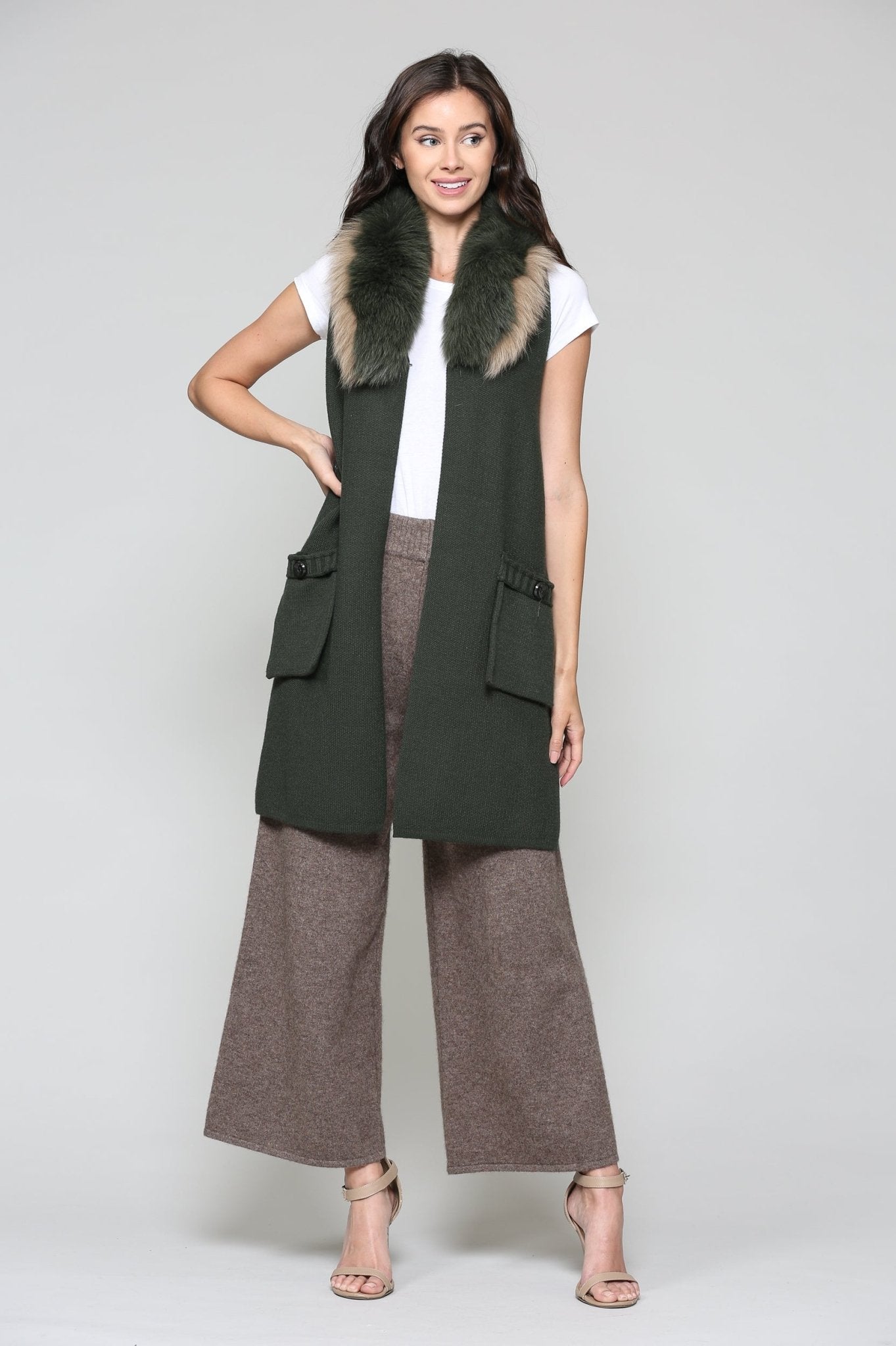 Selma Knitted Sweater Vest With Detachable Faux Fur - JOH APPAREL - Banebrook Collections