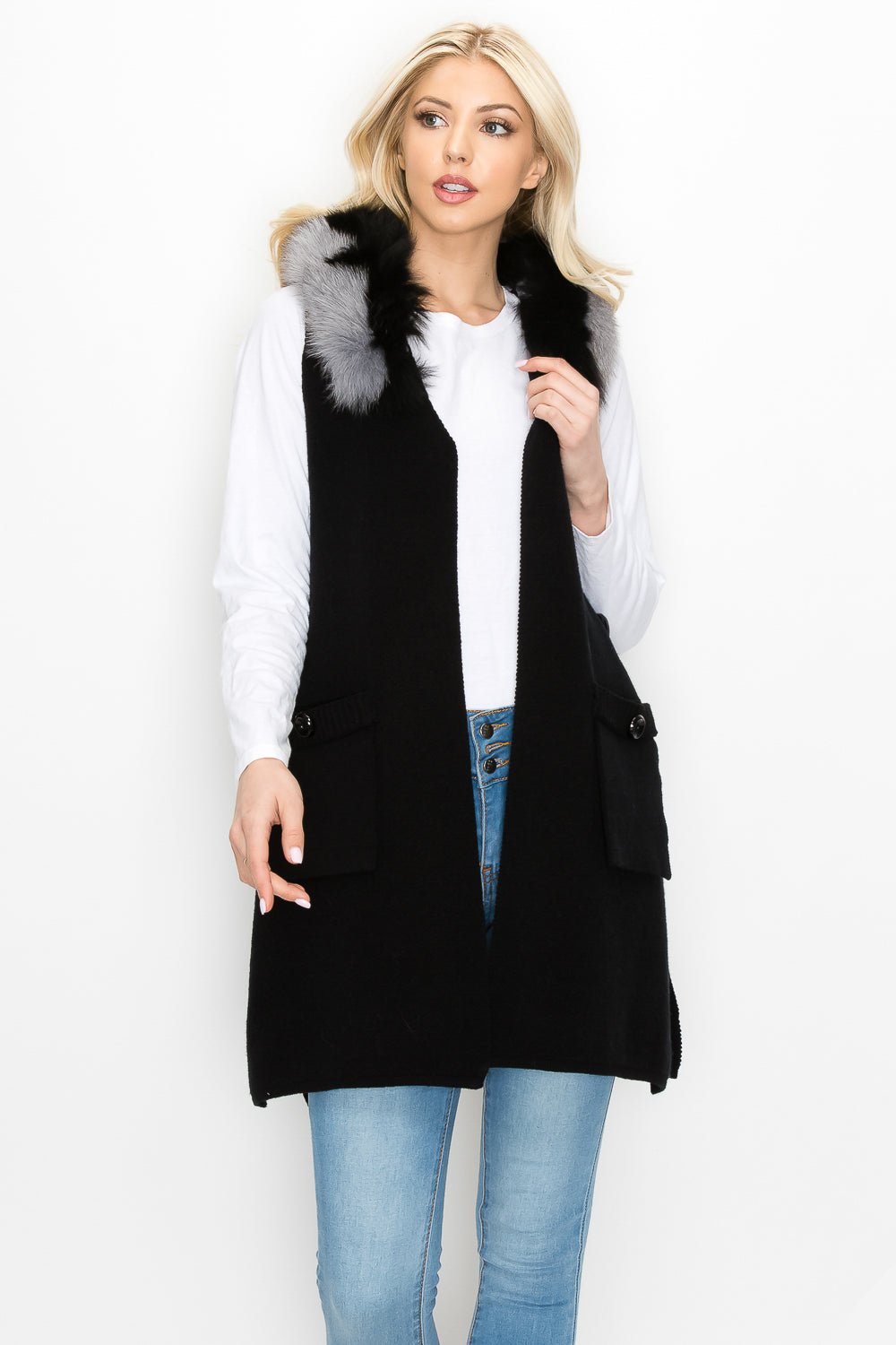 Selma Knitted Sweater Vest With Detachable Faux Fur - JOH APPAREL - Banebrook Collections