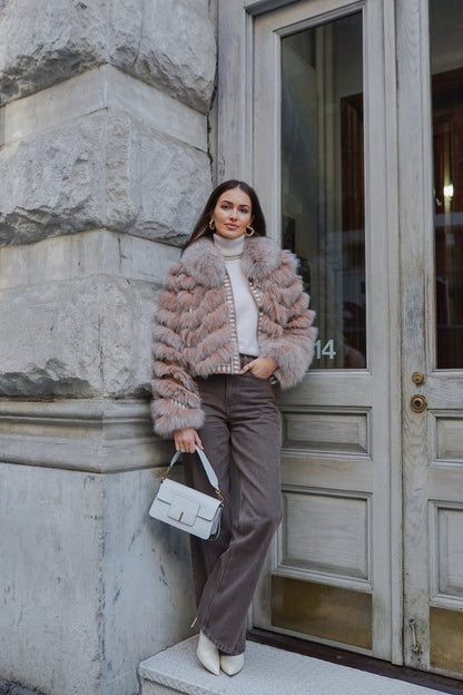 Silk Reversible Embroidered Fur Bomber In Vicuna Snowtop - DÍOMÍ - Banebrook Collections