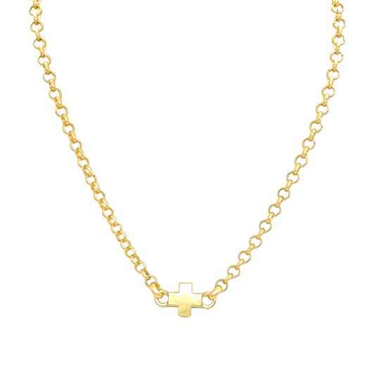 Single Cross Charm On Rolo Chain Necklace - DEBORAH GRIVAS - Banebrook Collections