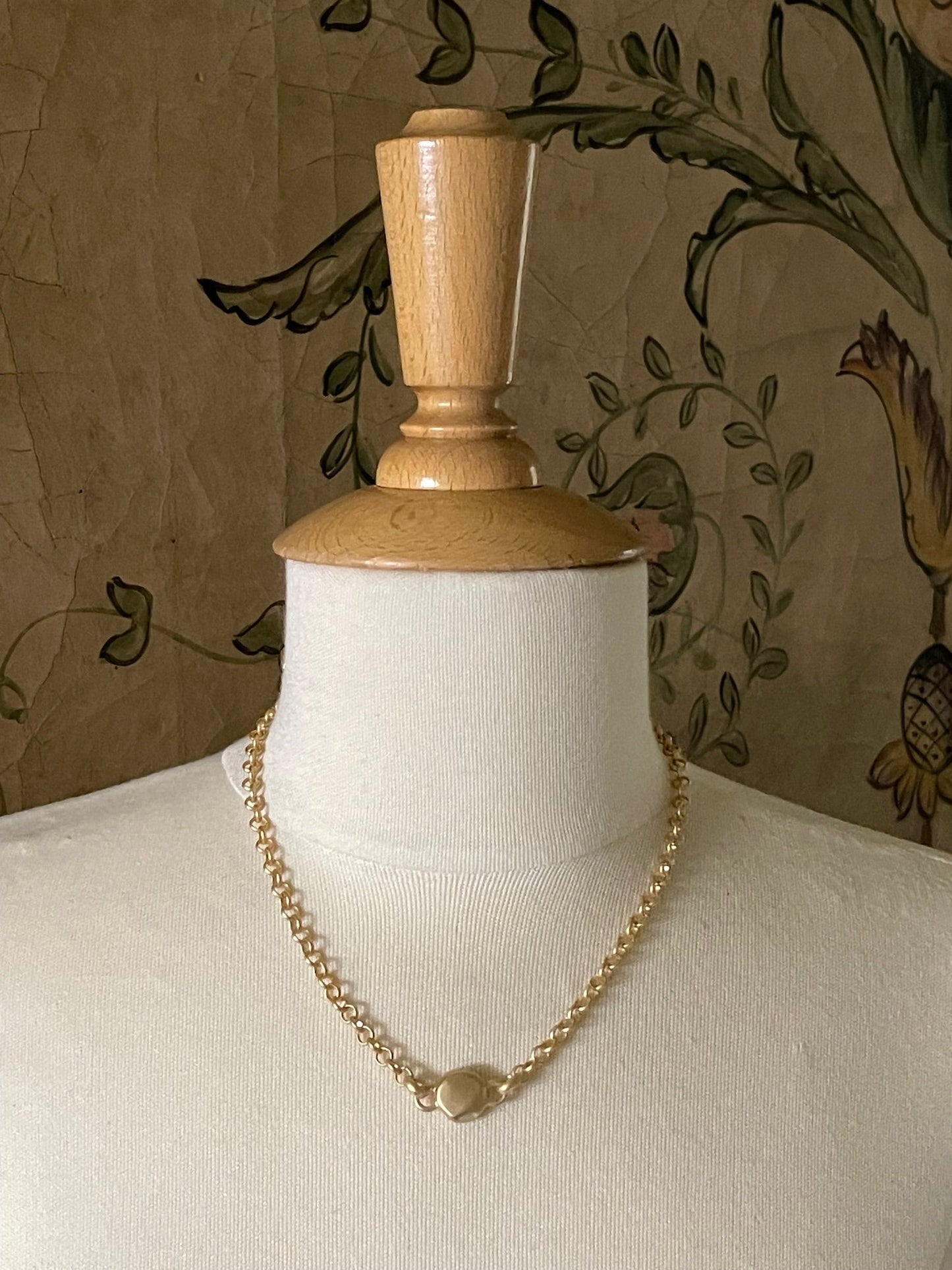 Single Matte Gold Nugget Charm On Rolo Chain - DEBORAH GRIVAS - Banebrook Collections