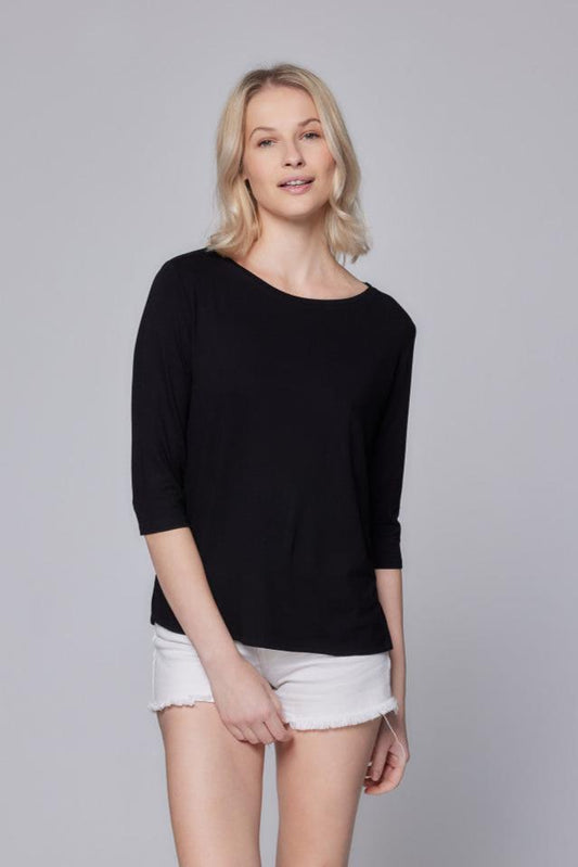 Soft Touch Relaxed 3/4 Sleeve Boatneck T-Shirt - MAJESTIC FILATURES - Banebrook Collections