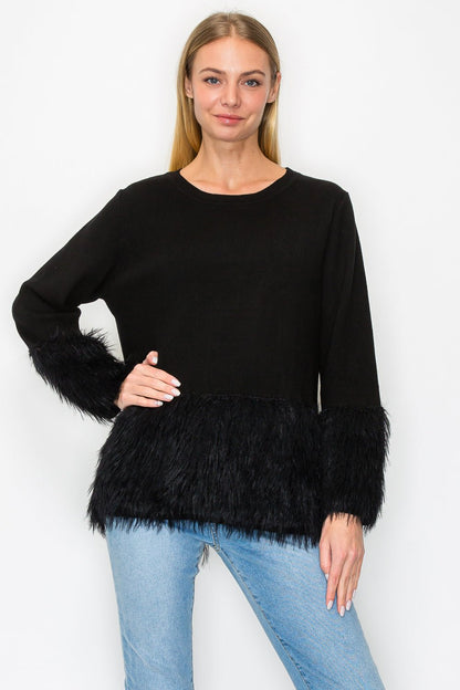 Sonia Knitted Sweater Top with Fur - JOH APPAREL - Banebrook Collections