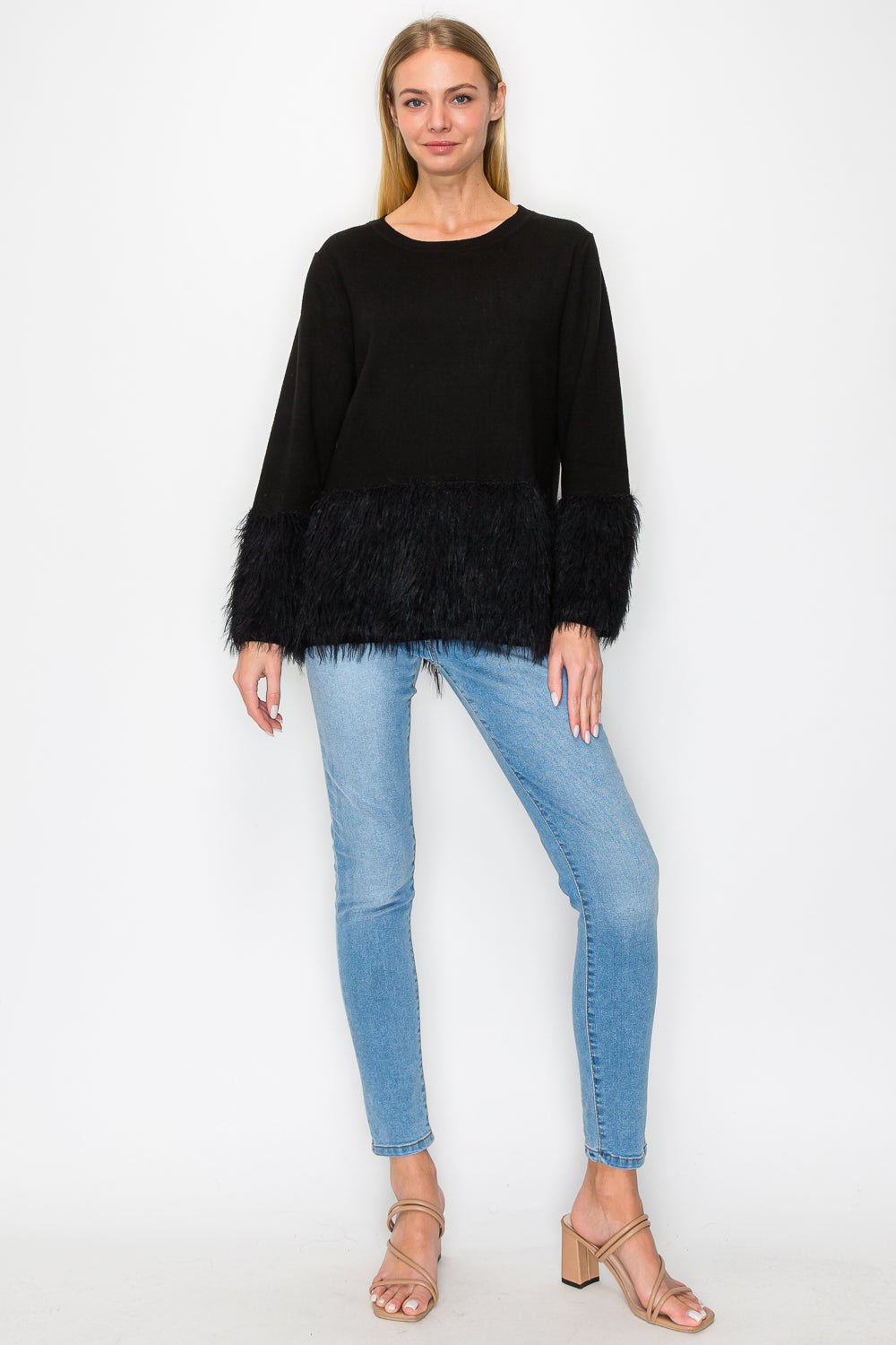 Sonia Knitted Sweater Top with Fur - JOH APPAREL - Banebrook Collections