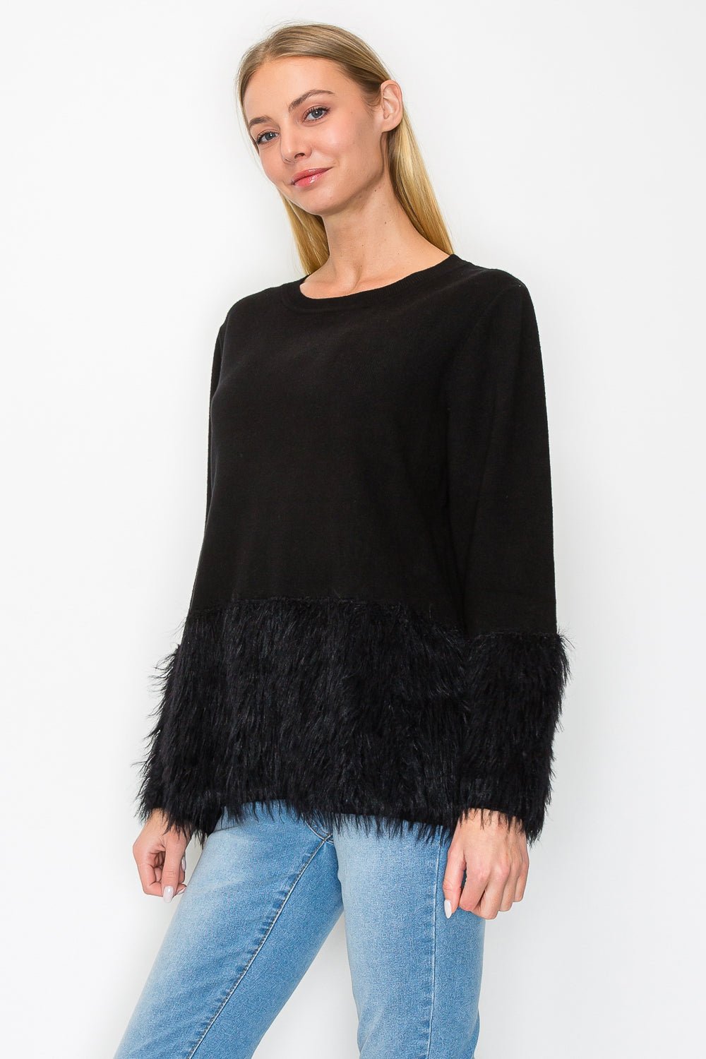 Sonia Knitted Sweater Top with Fur - JOH APPAREL - Banebrook Collections