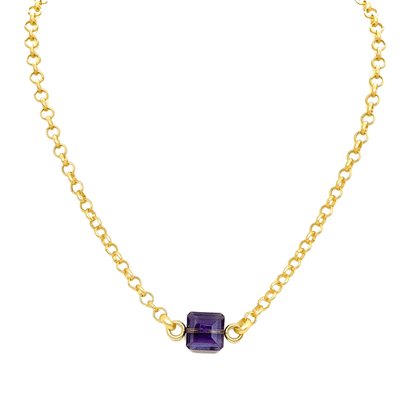 Square Purple Crystal On Matte Gold Chain Necklace - DEBORAH GRIVAS - Banebrook Collections