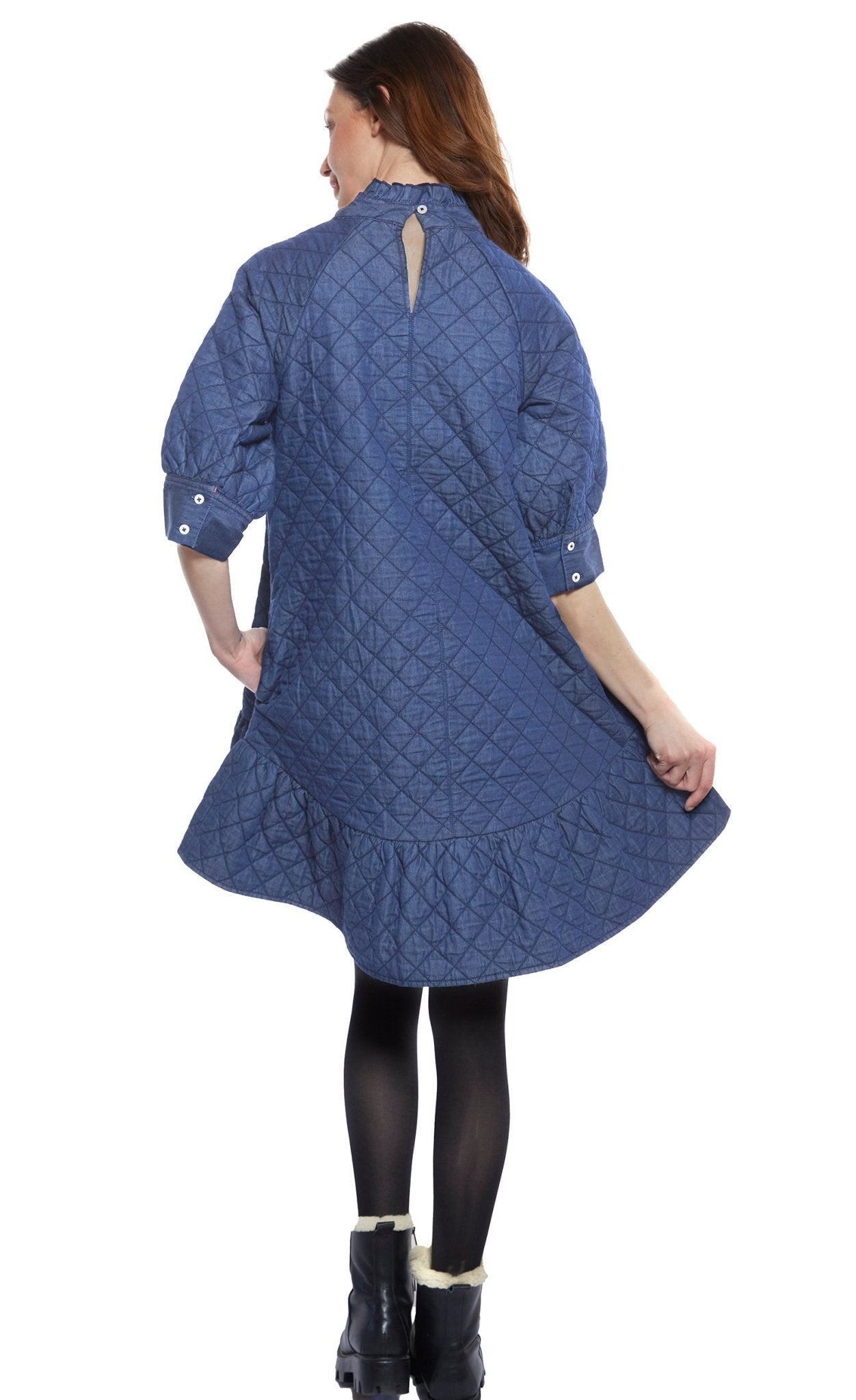 St. Tropez Softly Quilted Denim Dress, Oversized Silhouette - DIZZY LIZZIE - Banebrook Collections