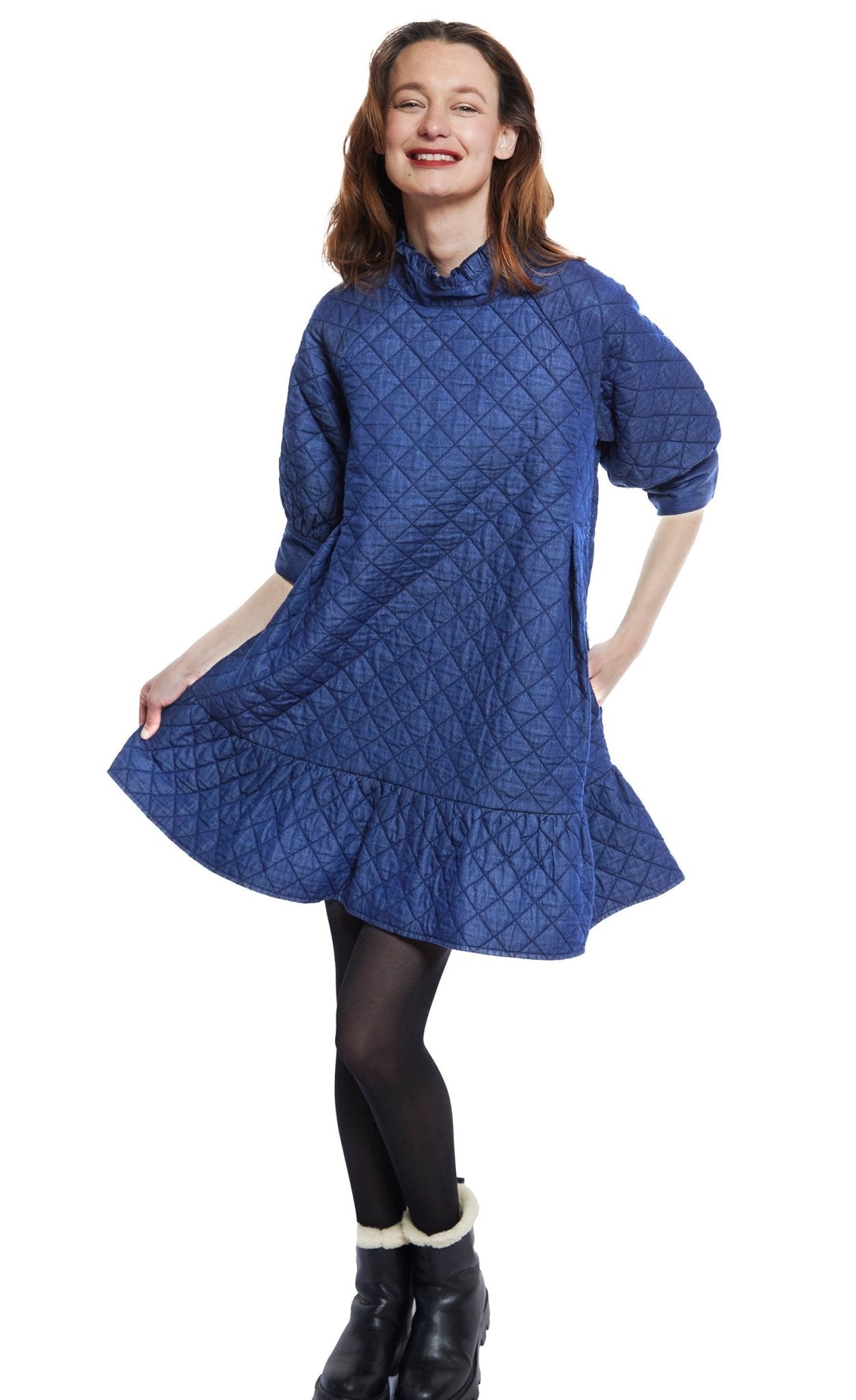 St. Tropez Softly Quilted Denim Dress, Oversized Silhouette - DIZZY LIZZIE - Banebrook Collections