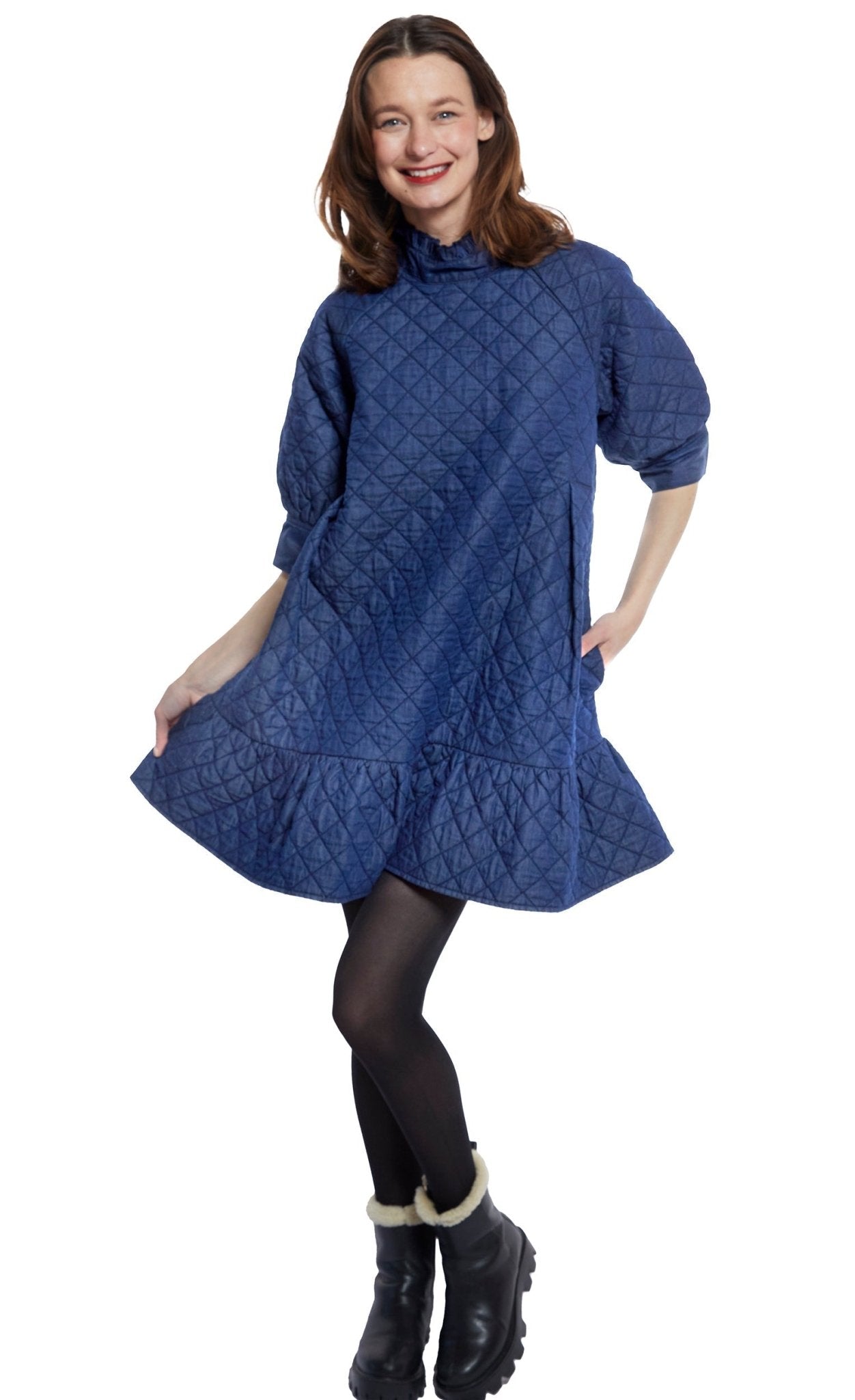 St. Tropez Softly Quilted Denim Dress, Oversized Silhouette - DIZZY LIZZIE - Banebrook Collections