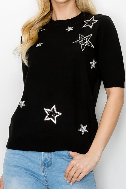 Stacey Knitted Star Sequin Top - JOH APPAREL - Banebrook Collections