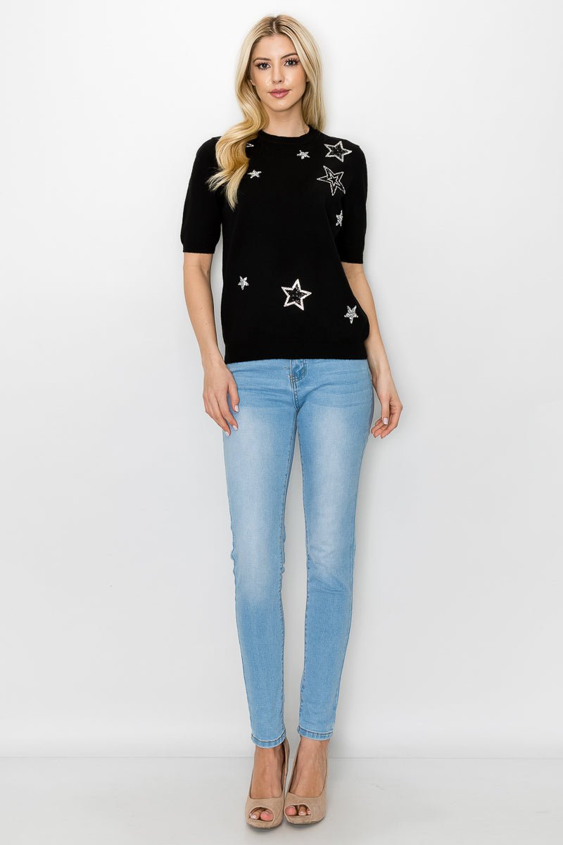 Stacey Knitted Star Sequin Top - JOH APPAREL - Banebrook Collections