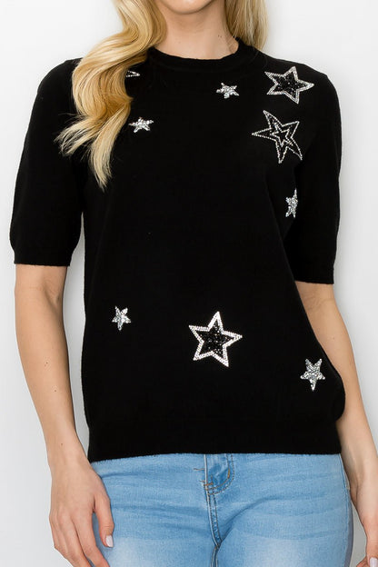 Stacey Knitted Star Sequin Top - JOH APPAREL - Banebrook Collections