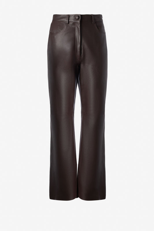 Straight Leg Leather Trousers With Cut At Hem - IRIS SETLAKWE - Banebrook Collections