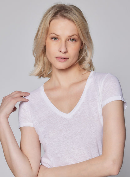 Stretch Linen Short Sleeve V - Neck T-Shirt - MAJESTIC FILATURES - Banebrook Collections