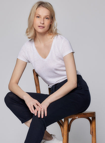 Stretch Linen Short Sleeve V - Neck T-Shirt - MAJESTIC FILATURES - Banebrook Collections