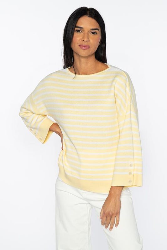 Stripe Button Sleeve Pullover - KINROSS CASHMERE - Banebrook Collections