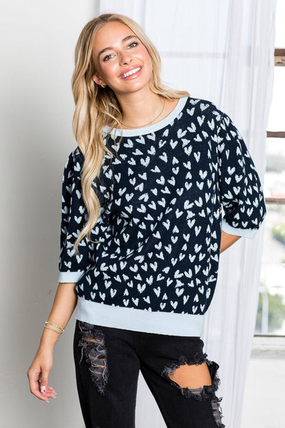 Syeda Stretch Knitted Sweater With Scattered Hearts - JOH APPAREL - Banebrook Collections