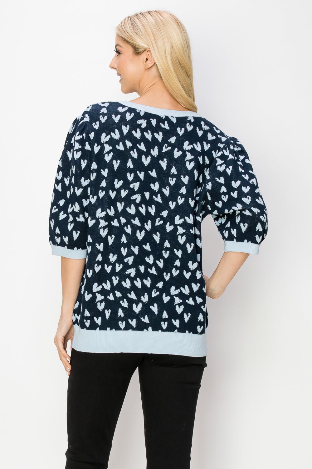 Syeda Stretch Knitted Sweater With Scattered Hearts - JOH APPAREL - Banebrook Collections