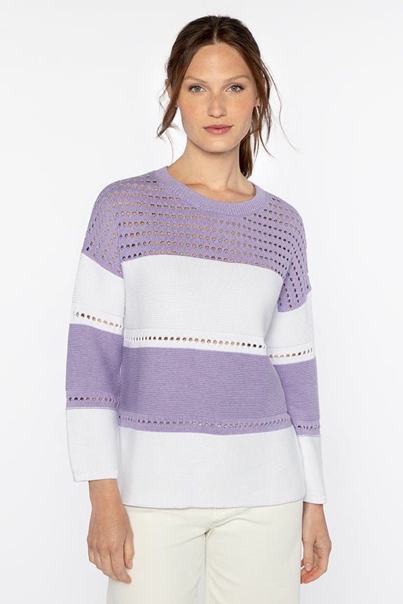 Textured Wide Stripe Pullover - KINROSS CASHMERE - Banebrook Collections