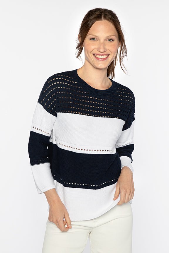 Textured Wide Stripe Pullover - KINROSS CASHMERE - Banebrook Collections