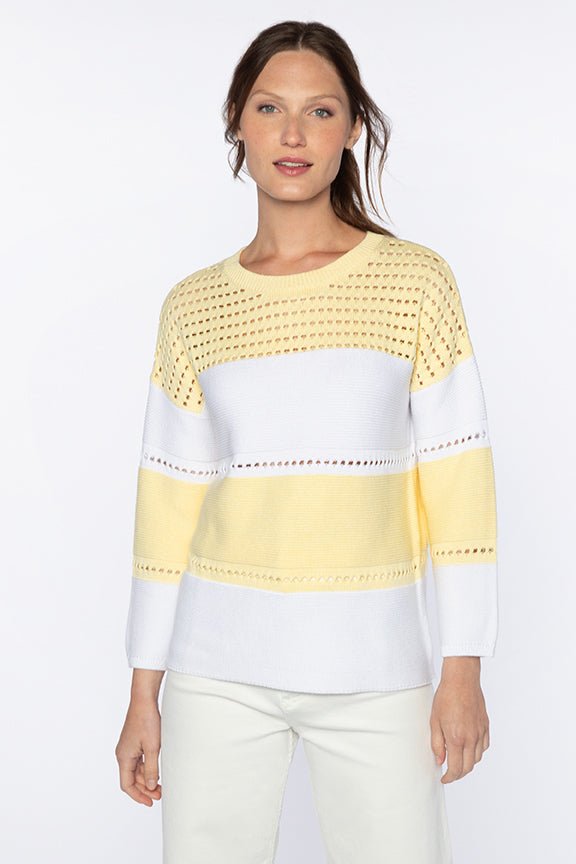 Textured Wide Stripe Pullover - KINROSS CASHMERE - Banebrook Collections