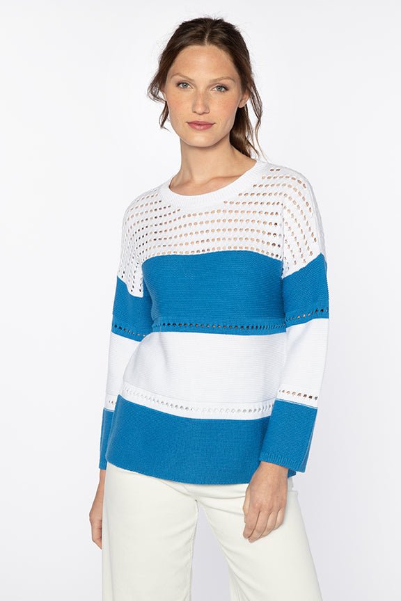 Textured Wide Stripe Pullover - KINROSS CASHMERE - Banebrook Collections