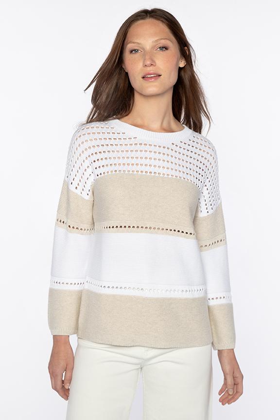 Textured Wide Stripe Pullover - KINROSS CASHMERE - Banebrook Collections