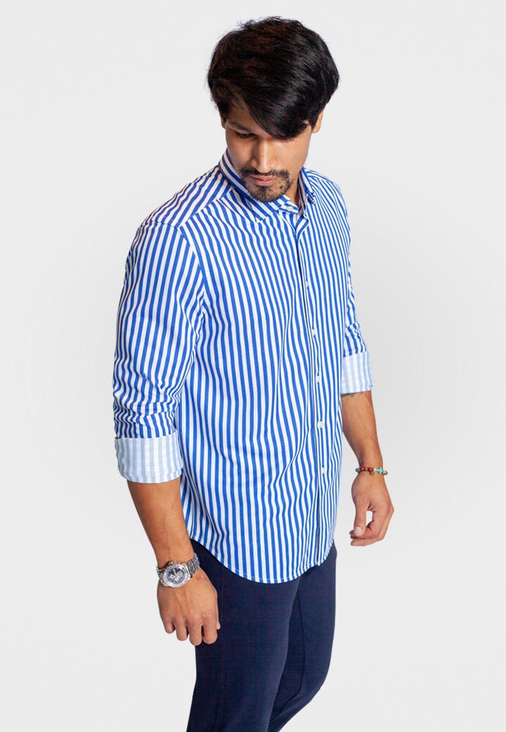 The Go Big Stripe Long Sleeve Tech Shirt Royal Blue - BUKI - Banebrook Collections