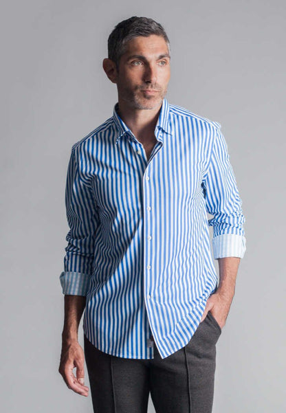 The Go Big Stripe Long Sleeve Tech Shirt Royal Blue - BUKI - Banebrook Collections