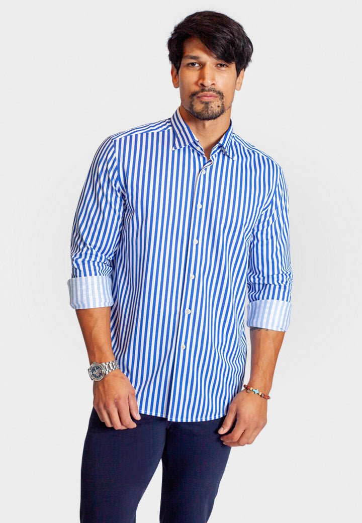 The Go Big Stripe Long Sleeve Tech Shirt Royal Blue - BUKI - Banebrook Collections