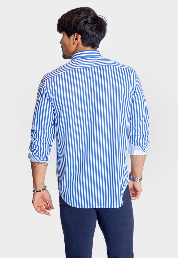 The Go Big Stripe Long Sleeve Tech Shirt Royal Blue - BUKI - Banebrook Collections