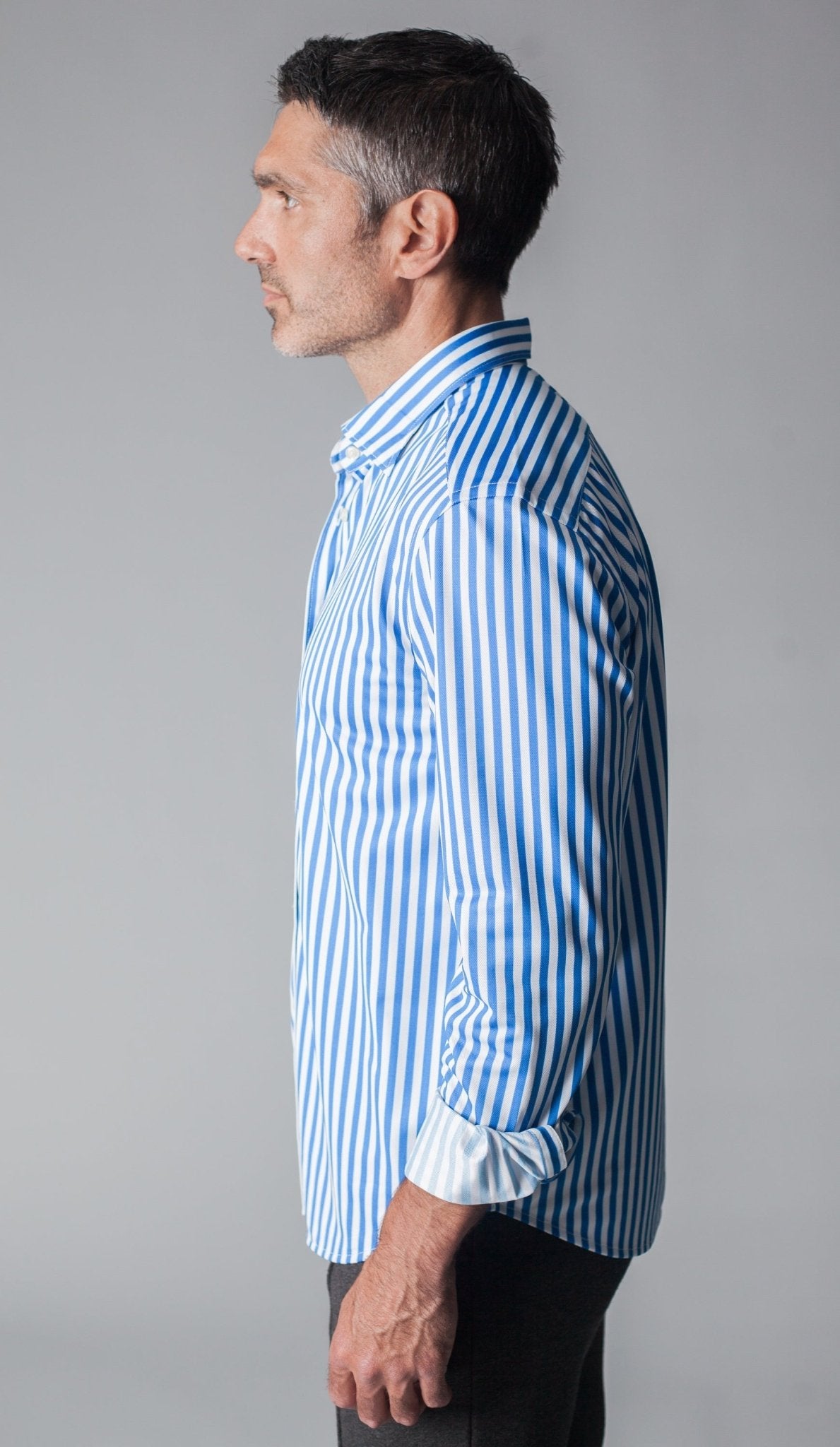 The Go Big Stripe Long Sleeve Tech Shirt Royal Blue - BUKI - Banebrook Collections