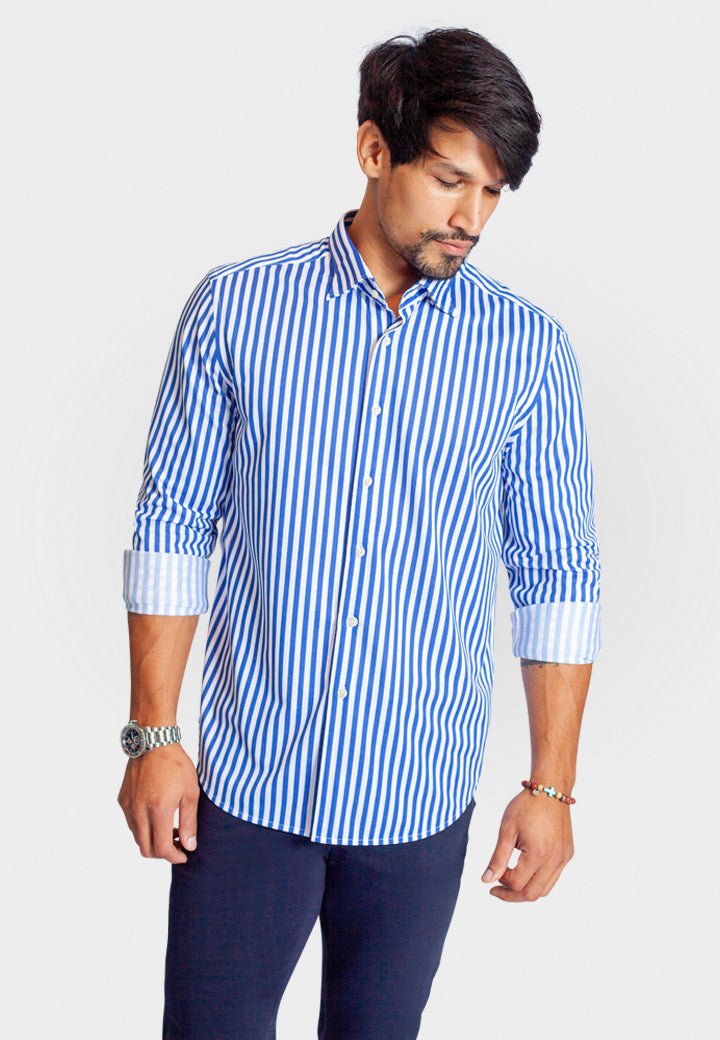 The Go Big Stripe Long Sleeve Tech Shirt Royal Blue - BUKI - Banebrook Collections