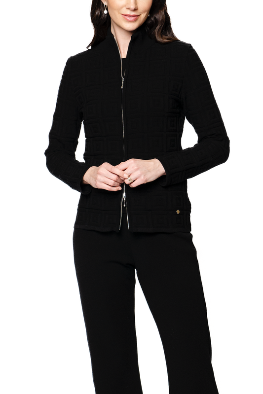 Zoe Square-Detail Knit Jacket ; Black