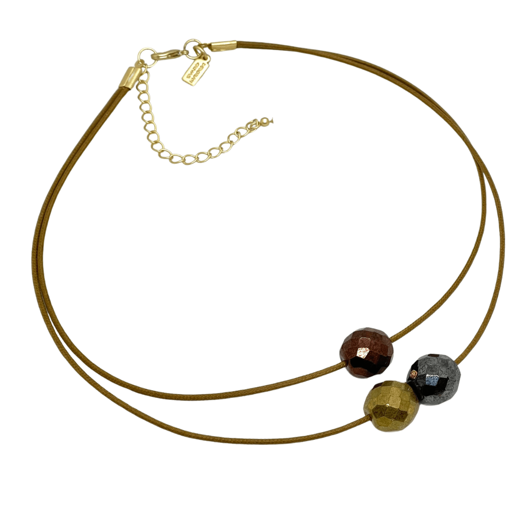 Tri Tone Metallic Bead Necklace - DEBORAH GRIVAS - Banebrook Collections