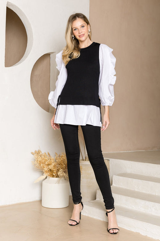 Wanelle Top With Ruffled Sleeves & Detachable Knitted Sweater Vest - JOH APPAREL - Banebrook Collections