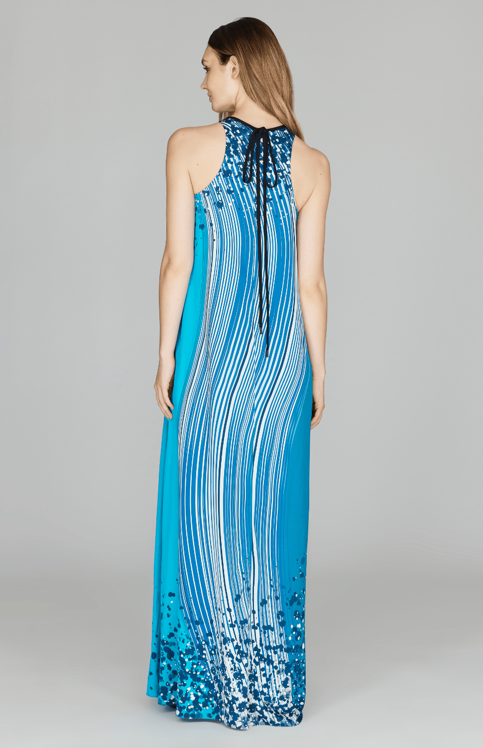 Waterfall Print Long Trapeze Gown - Mi Jong Lee - Banebrook Collections