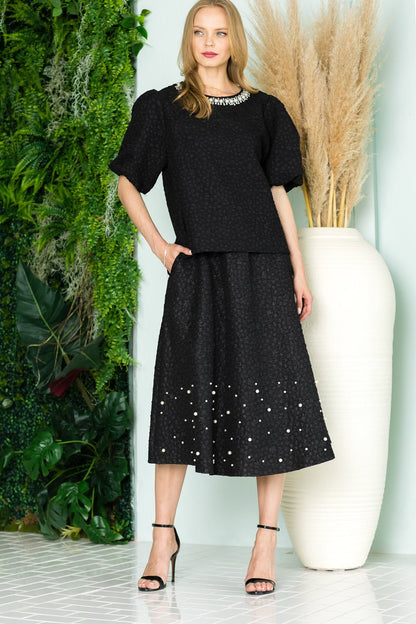 Willis Textured Skirt with Pearls - JOH APPAREL - Banebrook Collections