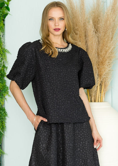 Windelle Textured Top with Pearls - JOH APPAREL - Banebrook Collections